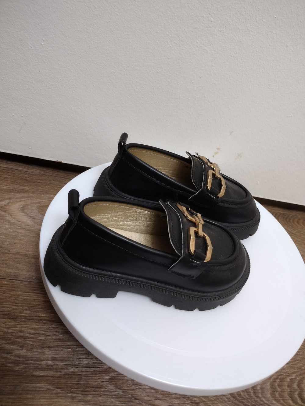 Black Women's Chunky Loafer with Gold Buckle